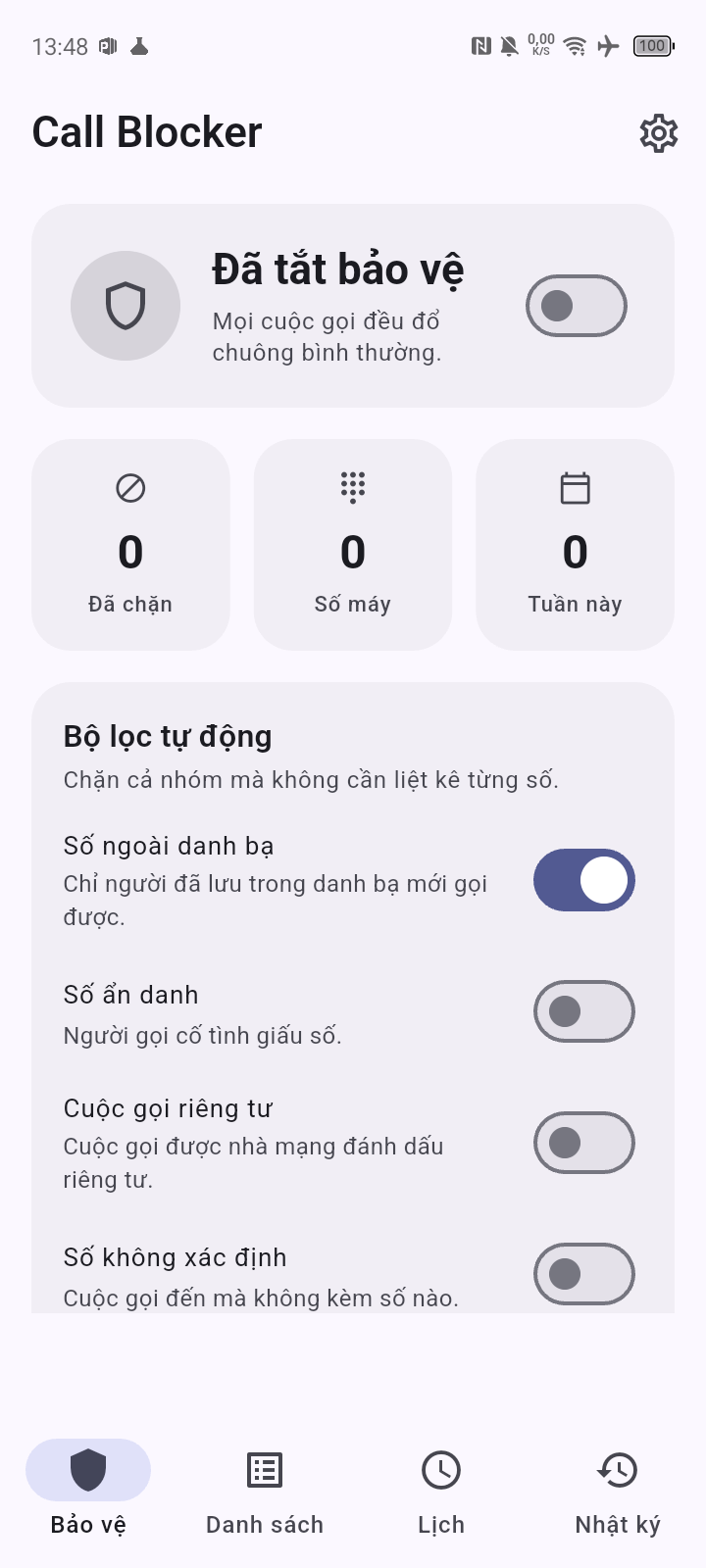 Call Blocker protection dashboard